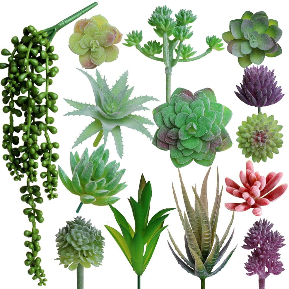 Trianu 14 Pcs Artificial Succulents Plants Unpotted Green Hops String