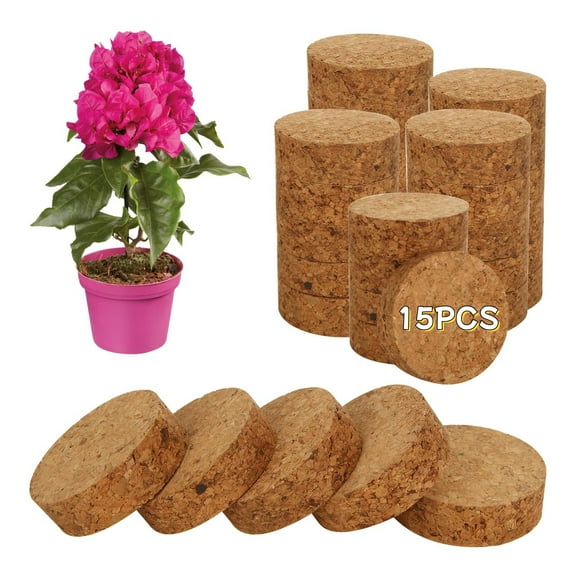 Trianu 15Pcs Invisible Pot Feet with Non-Slip Surface, 2 x 0.6inch Sturdy Cork Plant Riser Pot Feet for Outdoor Planter Drainage, Solid Corkwood Planter Lifter