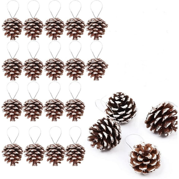 Trianu 18 Pieces Christmas Pine Cones Ornament Natural Pine Cones with String Pendant Crafts for Gift Tag Christmas Tree Party Hanging Decoration (Snow)