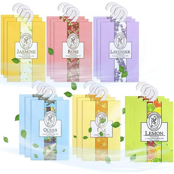Trianu 18Pcs Scented Sachet Fragrance Sachet Bags Drawer Fresheners Wardrobe Air Fresheners Long Lasting for Drawers Closets Wardrobes Bathrooms Cars (6 Scents)