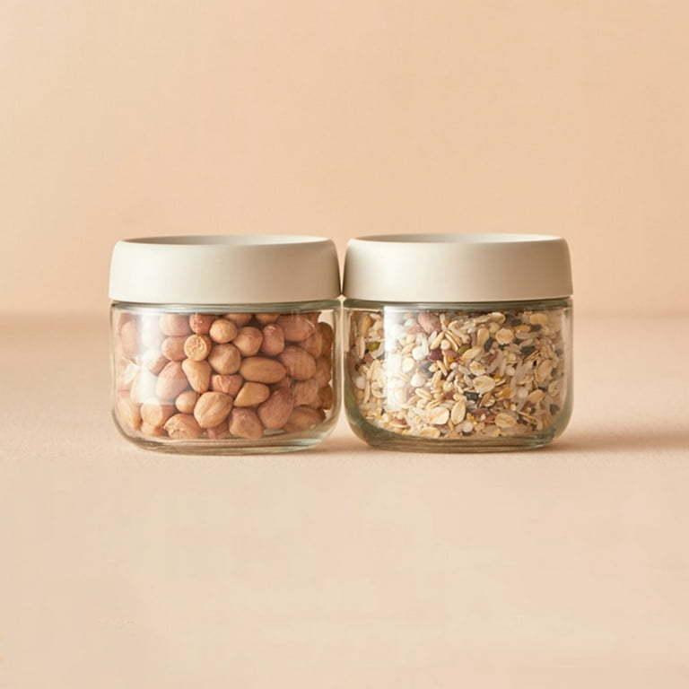 Trianu 2 Pack 10 oz Wide Mouth Glass Jars with Screw Lids for Food Storage,  Overnight Oats, Dry Food, Snacks, Candies (Beige) 