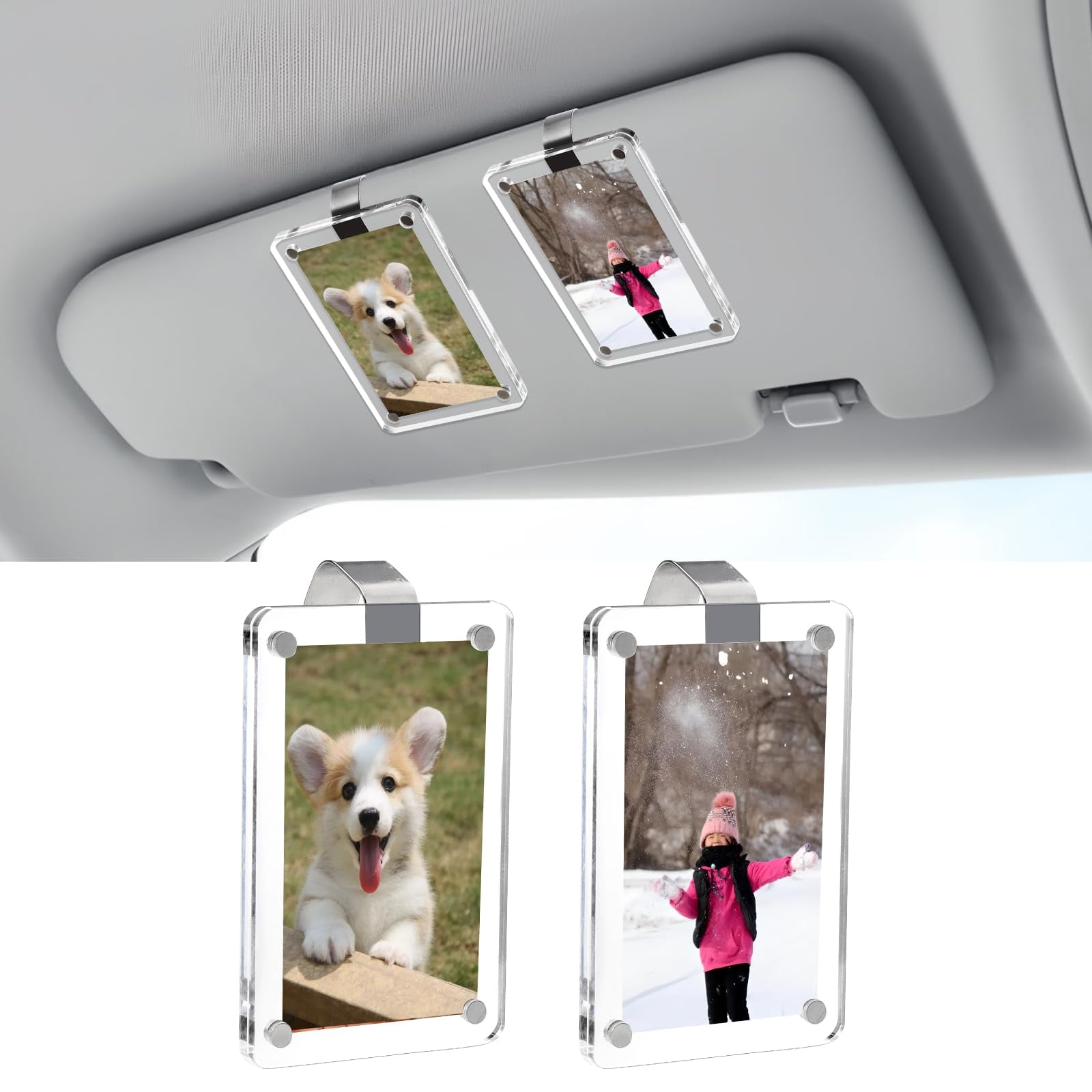 Add Sun View Trianu 2 Pack Car Sun Visor Photo Holder, 3inch Universal Magnetic ...