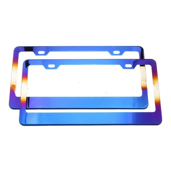 Trianu 2 Pack Iridescent License Plate Frame, Stainless Steel Mirror Polish Treatment, Universal US Car License Plate Bracket Holder, 4 Holes Theft Design