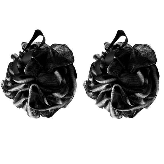 2 Pack Shower Puff Black Bath Sponge Shower Loofahs Pouf Ball Nature Bamboo Charcoal Mesh for Body Wash Bathroom Men Women, Durable Body Scrubber Exfoliator, Shower Essential Skin Care