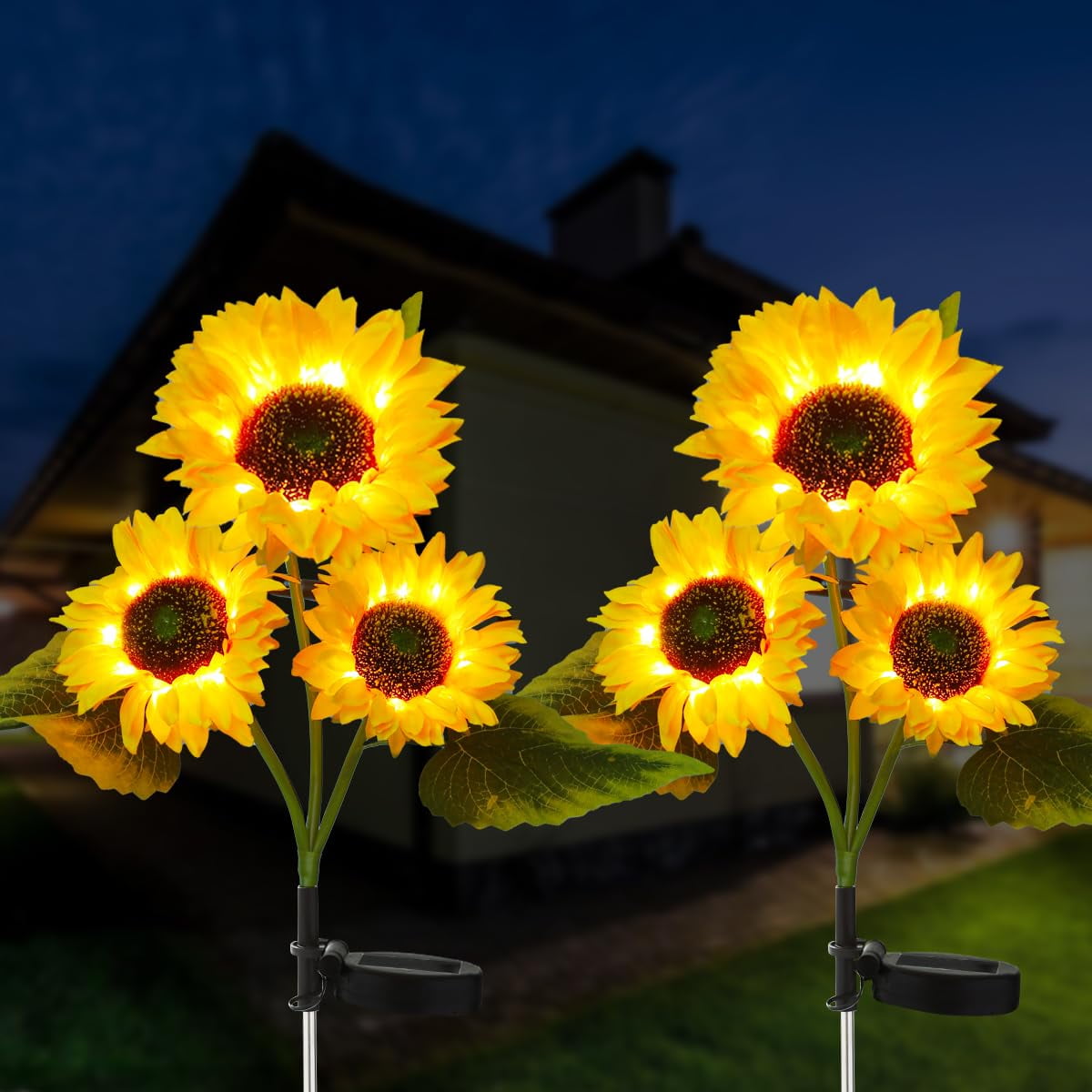 Trianu 2 Pack Sunflower Solar Lights Outdoor Decor with 3 LED Sunflower ...