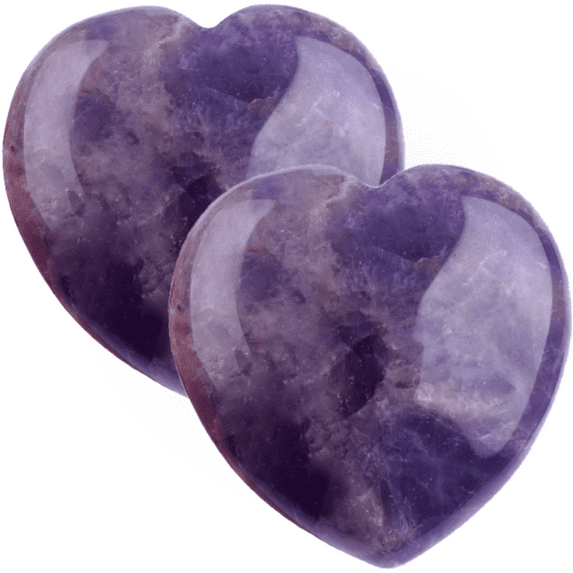 Trianu 2 Packs Healing Crystal 60mm Large Natural Amethyst Heart Love Carved Palm Worry Stone Chakra Reiki Balancing, Gift for Her