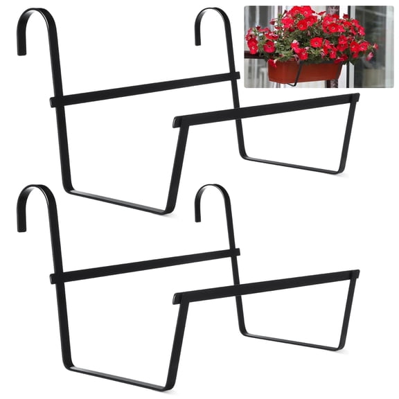 Trianu 2Pcs Railing Flower Box Holder Metal Flower Pot Stand Hanging Railing Flower Pot Bracket for Railing, Balcony, Window, Garden, Yard, Patio, Indoor and Outdoor, Black