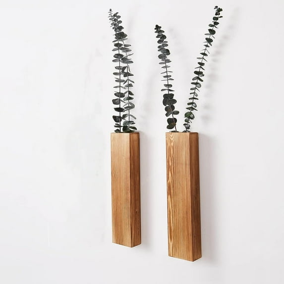 Trianu 2 Pcs Wood Wall Planters, Modern Farmhouse Wall Decor for Living Room, Bedroom, Bathroom, Wooden Pocket Hanging Wall Vase with Faux Plant Decor, NO PLANT