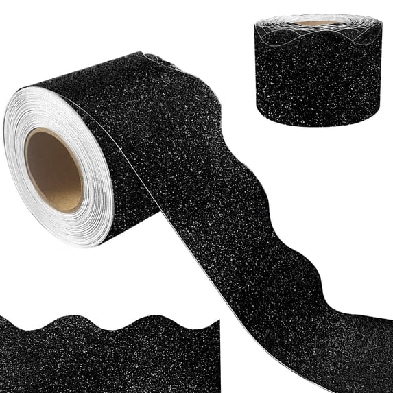 Trianu 2 Rolls Bulletin Board Borders, 2.24in x 32ft Scalloped Bulletin Board Paper with 80 Pieces Glue Points for Blackboard Classroom School Office Home Desk Poster Decoration, Black