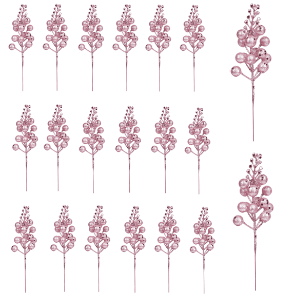 Trianu 20 Pack Christmas Glitter Berries Stems Artificial Christmas Tree Picks for Holiday Ornaments DIY Xmas Wreath, Crafts (Pink)