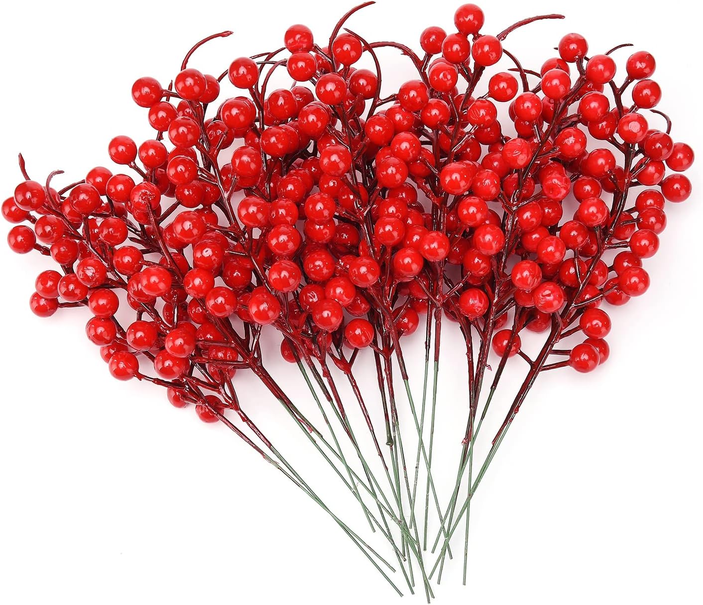 Trianu 20 Pcs Artificial Red Berry Stems Christmas Red Berries Holly Berry  Branches 8.26 inch Fake Burgundy Berry Picks for Floral Arrangements