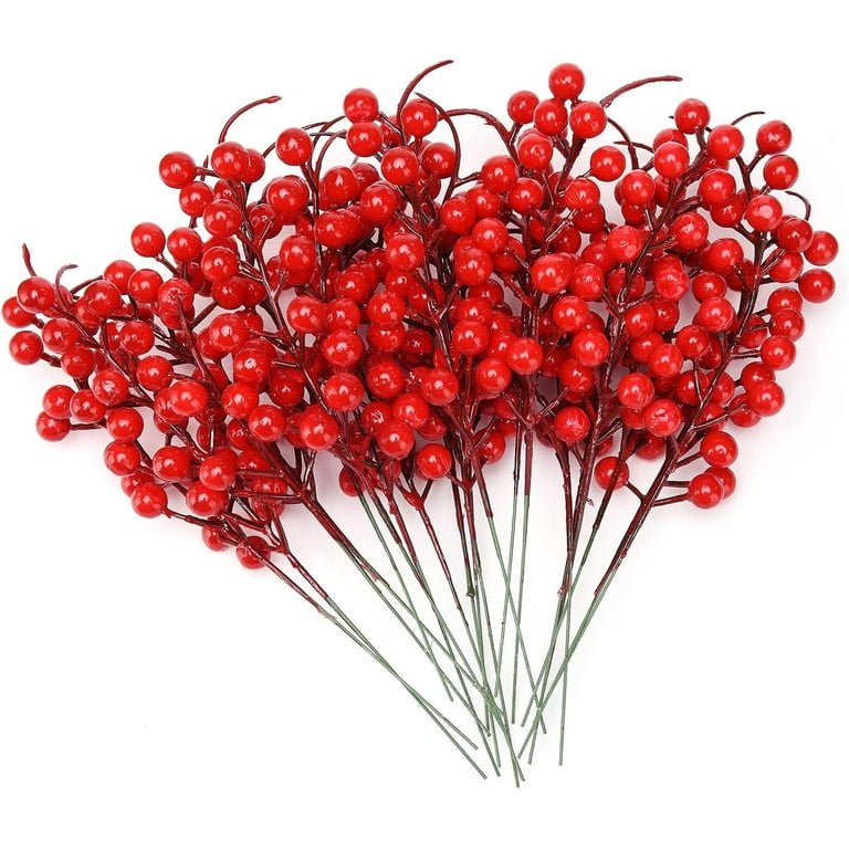 30 PCS Red Berries Stems for Christmas Tree Artificial Burgundy