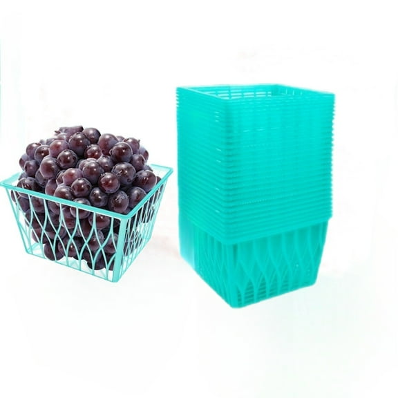 Trianu 20 Pcs Plastic Berry Baskets Boxes, 4.5"L x 4"W x 2.75"H Green Strawberry Basket with Open Weave Pattern Box Container for Farmer Market Party Christmas Grocery Stores