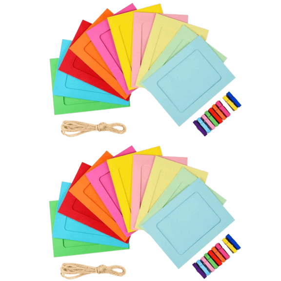 Trianu 20Pcs Paper Photo Frames, 4"x6" Colorful Cardboard Picture Hanging Kit with 20 Wooden Clips and 2 Jute Twine, DIY Clip Photo Display Holders for Home, Office, Wedding, and Party Decor