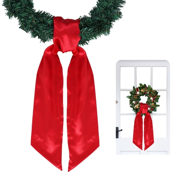 Trianu 2Pcs Front Door Blank Sash, Red Sash Plain Embroidered Wreath Accessories for Christmas, Halloween, Party, Yard, Wall, Doorway, Outdoors Decoration(3.74x59inch)