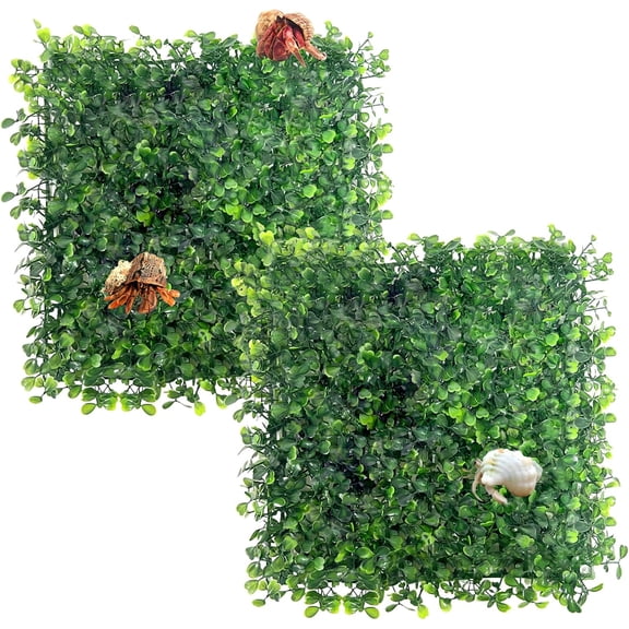 Trianu 2Pcs Hermit Crab Climbing Toys Hermit Crab Climbing Wall Plastic Faux Grass Mat Hermit Crab Accessories for Hermit Crab Tank Decor (10 x 10 Inch)