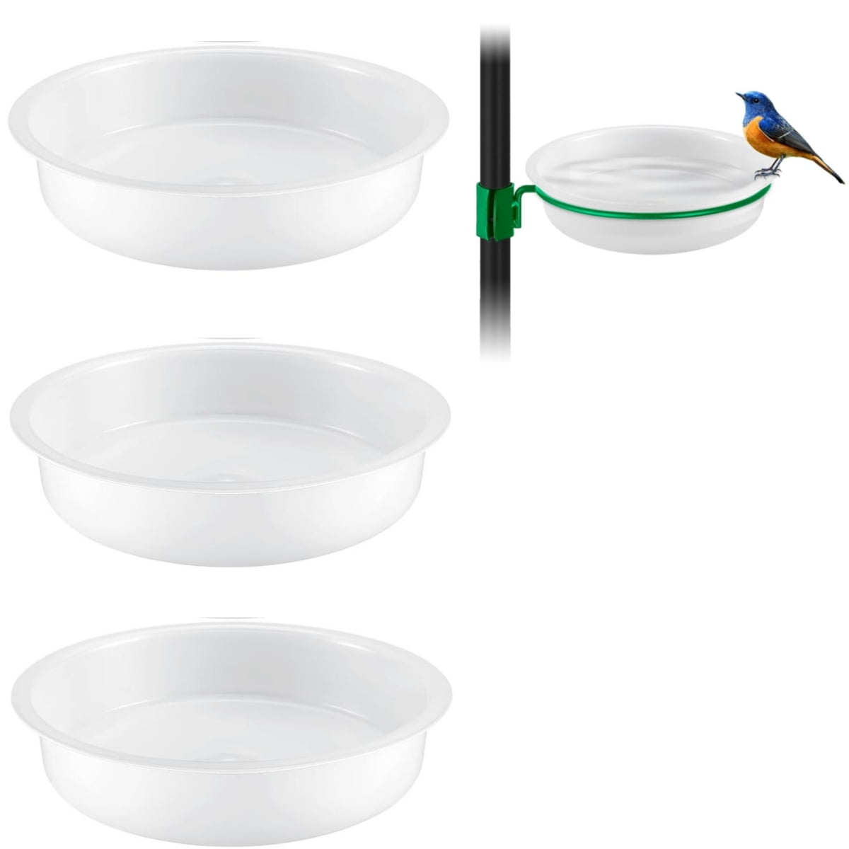 Trianu 3 Pack Plastic Bird Feeders Water Bowls Round Birdbath Water