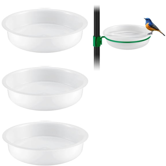 Trianu 3 Pack Plastic Bird Feeders Water Bowls Round Birdbath Water Dish Feeding Station Bath Tray Wild Bird Seed Feeder for Indoor and Outdoor, Only Tray