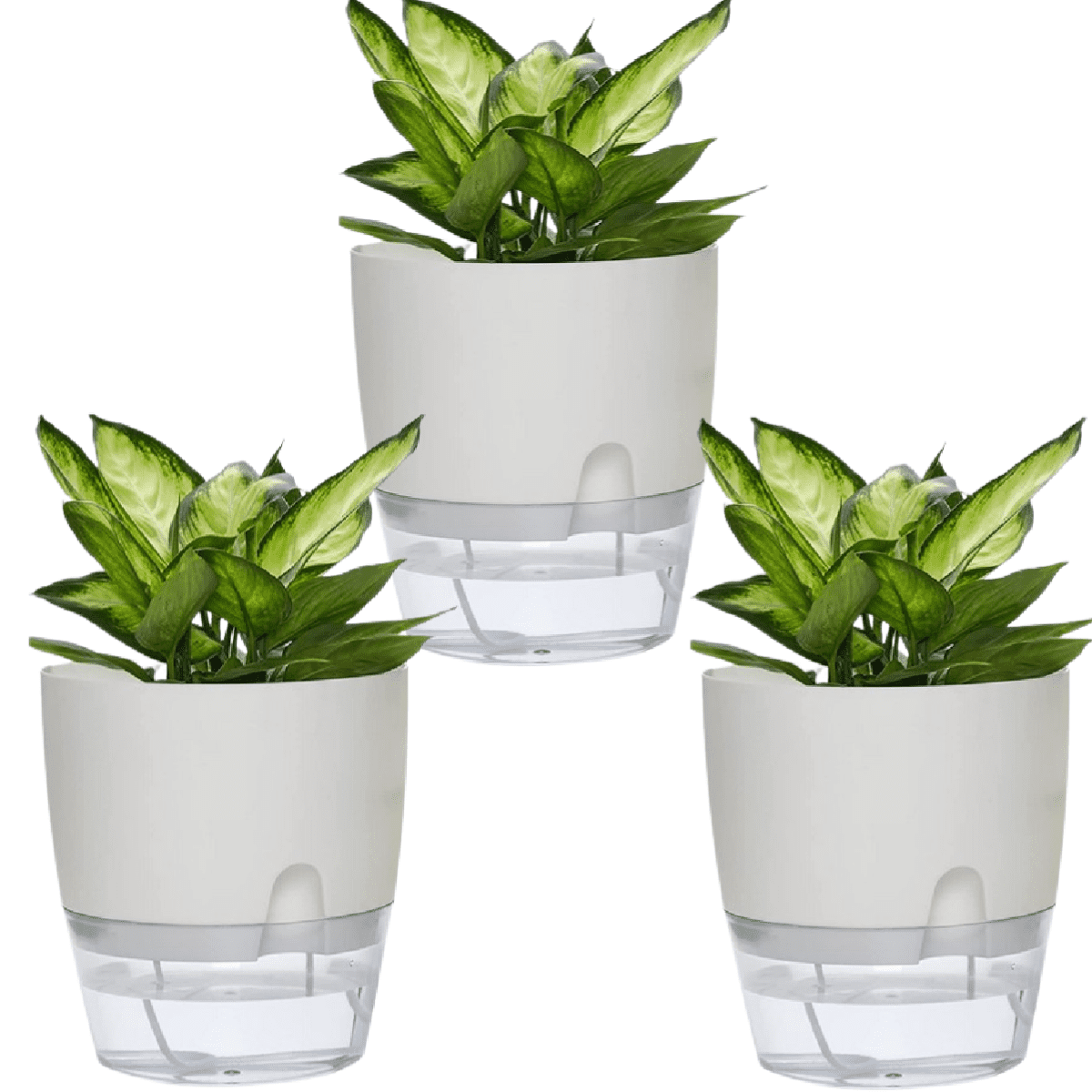 Trianu 3 Pack Self Watering Pots, 6 inch White Plant Pots Self Watering ...