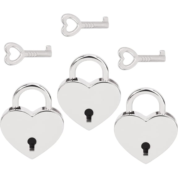 Trianu 3 Packs Heart Lock with Keys, Small Silver Heart Shaped Padlock Mini Lock for Handbag, Jewelry Box, Storage Box, Diary Book