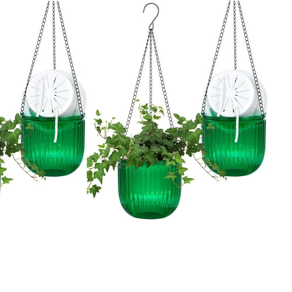 Trianu 3 Pcs Hanging Planter Hanging Flower Pot Self Watering Hanging Flowerpots Thickened Plant Pot Basket Hydroponic Soil Cultivation Lazy Planter Planter Indoor, Green