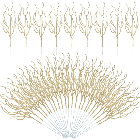 Trianu 30 Pcs Glitter Christmas Tree Pick Curly Tall Tree Filler Branches Christmas Tree Sprigs and Twigs Decorations for Christmas Tree Xmas Gift Wedding Decoration (Champagne)
