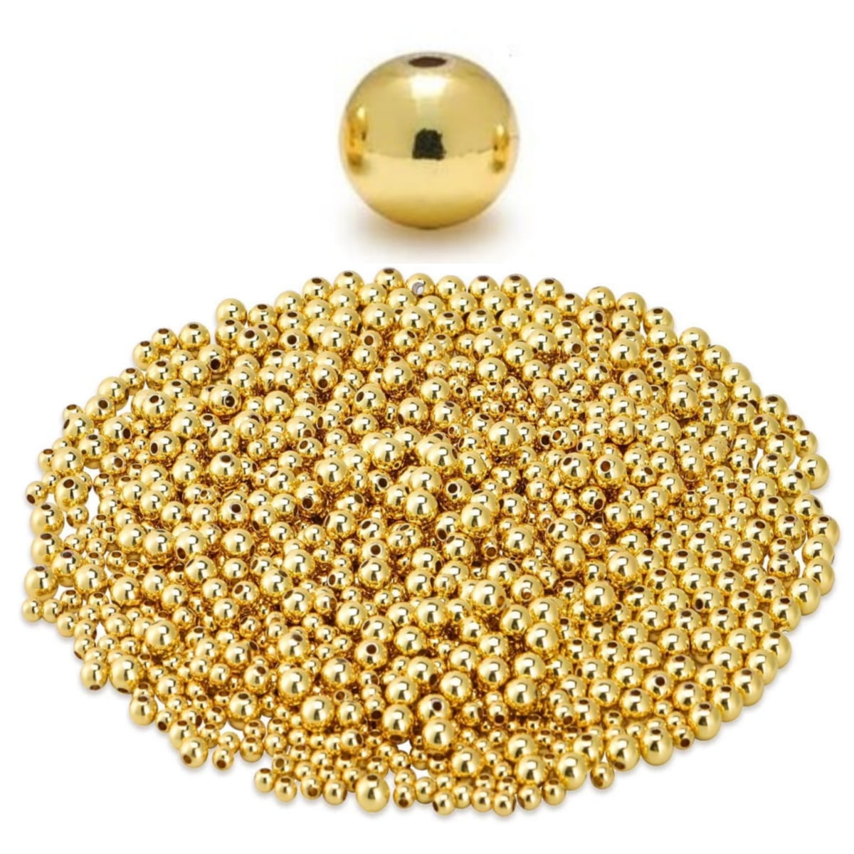 Trianu 300Pcs 18K Gold Filled Spacer Round Beads, Seamless Smooth Metal Round Beads, Gold Plated Solid Brass Beads for DIY Bracelet Necklace Earring Jewelry Making (5mm)