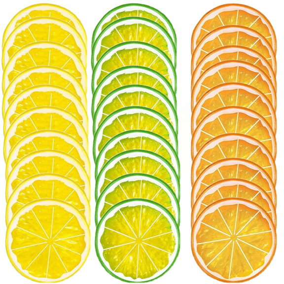 Trianu 30Pcs Artificial Lemon Slices 2inch Lifelike Plastic Fake Lemon Slices Simulation Artificial Fruit Decorative Fruit for Home Kitchen Decortion Photoshoot Photography Prop, Multicolor