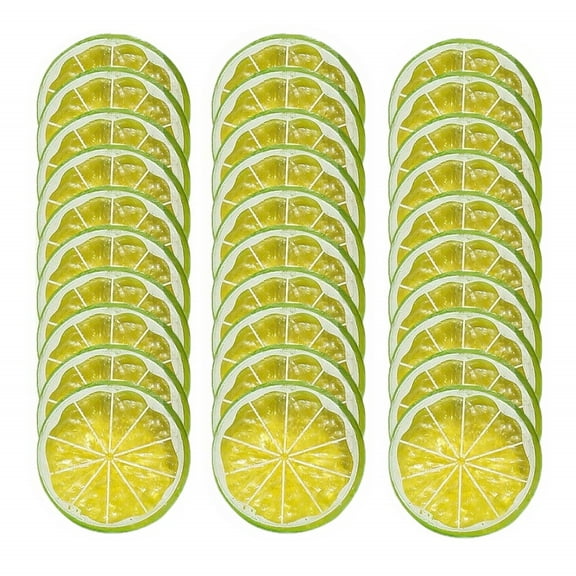 Trianu 30Pcs Artificial Lemon Slices, Artificial Lemon Slices Plastic Fake Fruit Lifelike Small Fruit Model for Home Kitchen Table Party Decor Photography Prop Wedding Decoration (Green)