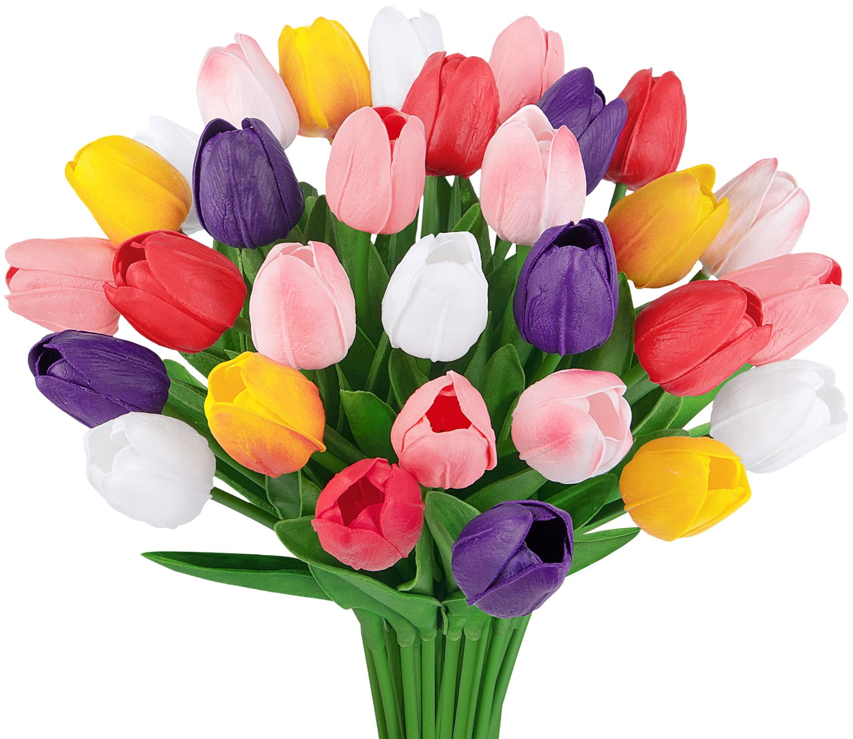 Trianu 30Pcs Artificial Tulips Fake Tulips Flowers 13" Slik Tulips Artificial Flowers Real Touch Tulips for Spring Easter Decor Mother's Day Wedding Bouquet (Multicolor 2)
