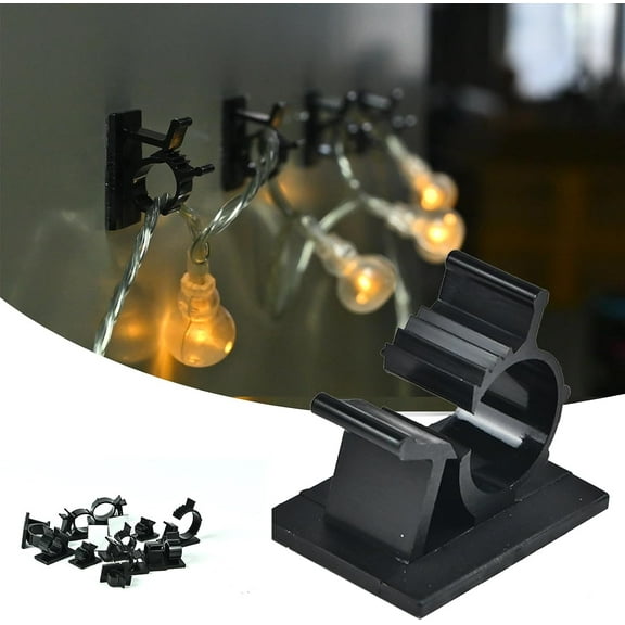 Trianu 30Pcs Outdoor String Lights Clips Hooks Heavy Duty Cable Clip with Waterproof Adhesive Strips for Hanging Christmas Light - Outside UV-Resistant Decoration Deck Patio Fence Gutter, Black