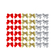 Trianu 36Pcs Christmas Bow, Xmas Mini Glitter Bows, Fabric Bows for Christmas Wreath Christmas Tree Decoration Gifts, Red, Silver and Gold