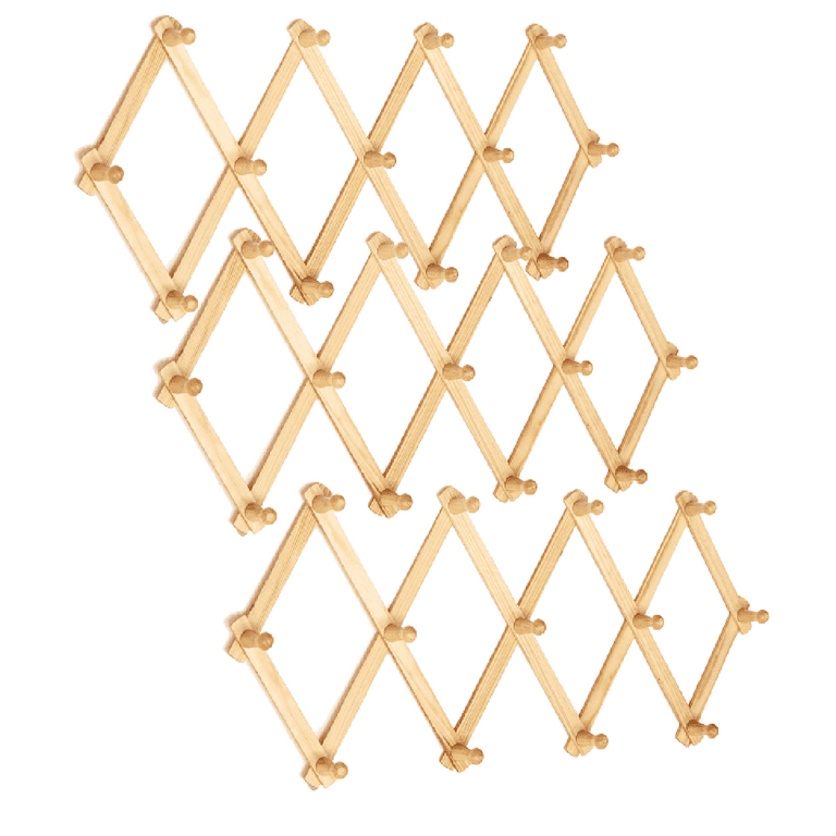 Trianu 3Pcs Accordian Wall Hanger Wooden Wall Expandable Coat Rack Hat Rack Holder Accordion Hook with 13 Peg Hooks for Baseball Caps Coats Mugs Natural Walmart