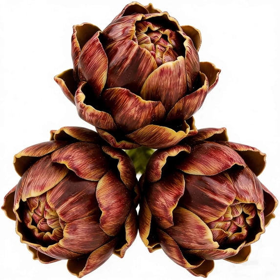 Trianu 3Pcs Large Artificial Artichoke 4.33" Fake Vegetables and Fruits for Kitchen Home Table Wedding Decorations (Red)