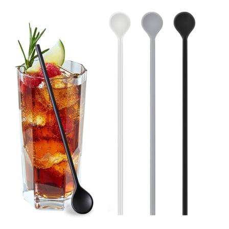 Trianu 3Pcs Silicone Stirrer Stick Spoon, 10in Reusable Coffee Cocktail Stirs Iced Tea Spoon Swizzle Stirrer Stick Multipurpose for Whiskey Beverage Formula Mixing Milk(Multicolor 1)