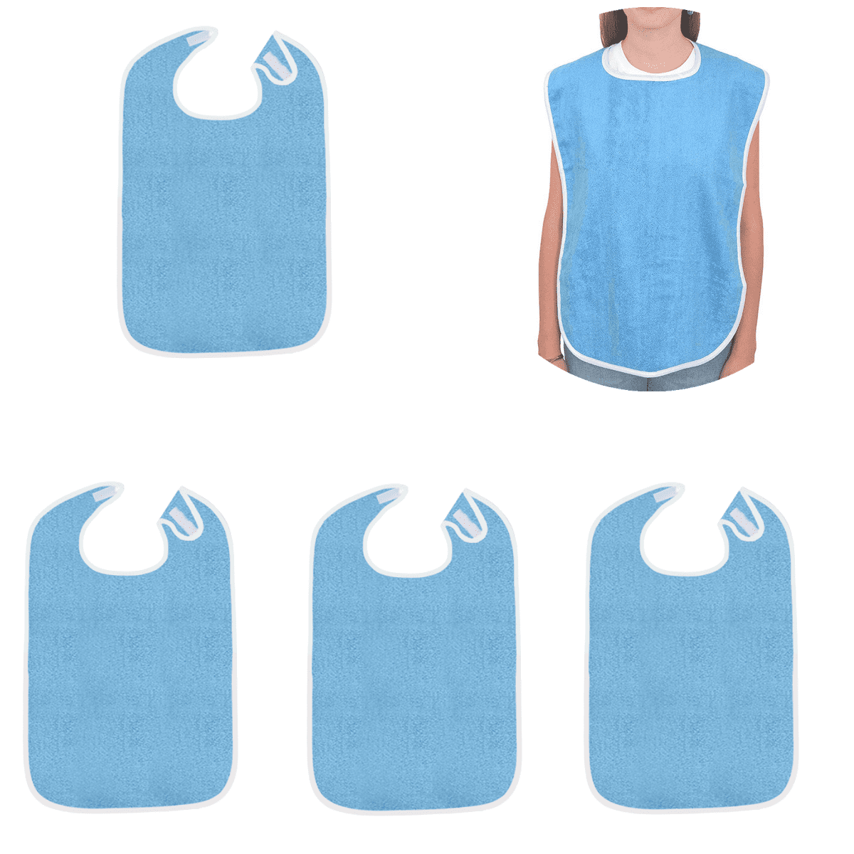Trianu 4 Pack Adult Bibs for Eating Unisex, Terry Cloth，Absorbent Front, Waterproof Back, Easy