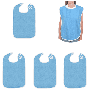 Trianu 4 Pack Adult Bibs for Eating - Unisex, Terry Cloth，Absorbent Front, Waterproof Back, Easy to Clean & Crumb Catcher, Blue