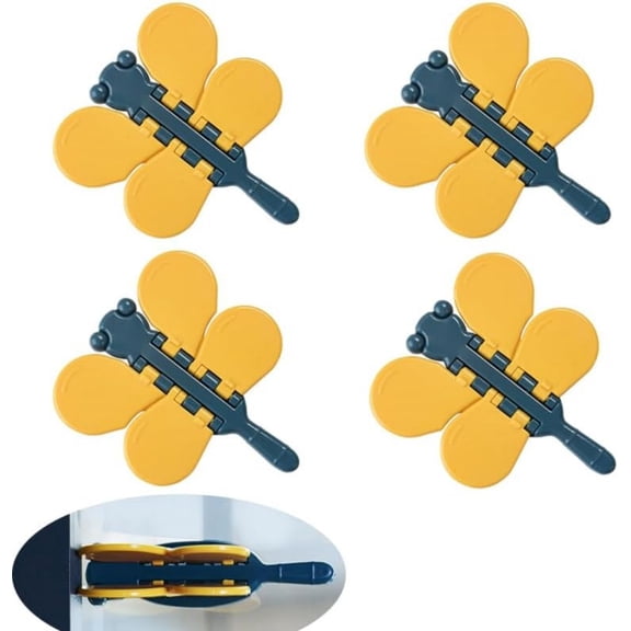 Trianu 4 Pack Baby Window Locks Child Safety Locks for Windows with Cartoon Dragonfly Design Quick Slide Door Locks for Baby and Pets, Yellow