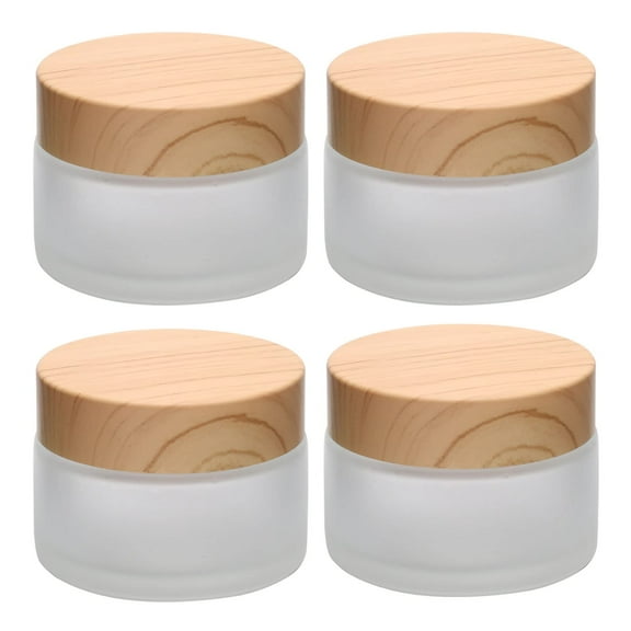 Trianu 4 Pack Glass Cosmetic Containers with Lids, 50 Gram/ml Round Frosted Cosmetic Jars with Leakproof Lids, Small Empty Glass Sample Jars for Makeup Lip Scrub Balm Lotions Sample Eye Creams DIY