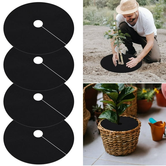 Trianu 4 Pack Non-Woven Tree Mulch Ring 16.5 inch Tree Protector Mat, Reusable Tree Weed Barrier Mat for Weed Control Root Protection, Black