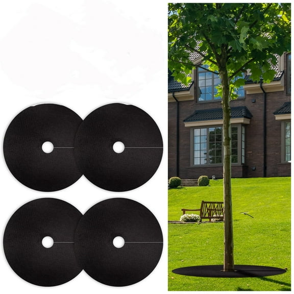 Trianu 4 Pack Non-Woven Tree Mulch Ring, 16.5inch Round Mulch Ring Tree Protector Mat Reusable Heavy Duty Weed Barrier Fabric for Weed Control Root Protection, Black
