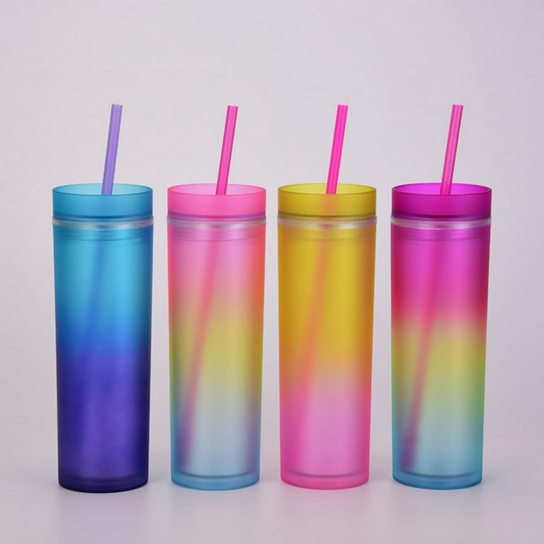 Rainbow Tumblers with Lids and Straws, Double Wall Stainless Steel Tumbler  with Straw, Reusable Spill Proof
