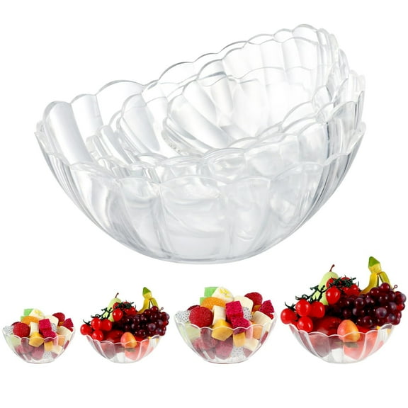 Trianu 4 Pcs Clear Plastic Serving Bowls Acrylic Salad Mixing Bowls Reusable Chip Bowls Candy Food Container for Kitchen Dessert Snack Fruit Popcorn Parties Decorative, 20 oz / 34 oz / 51 oz / 74 oz