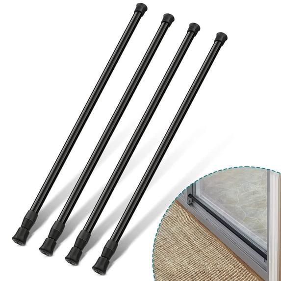 Trianu 4 Pcs Window Security Bars Adjustable Spring Tension Rod Sliding Glass Door Stick for Door with Rubber Tips, Extends from 21.65-35.4 inch, Black