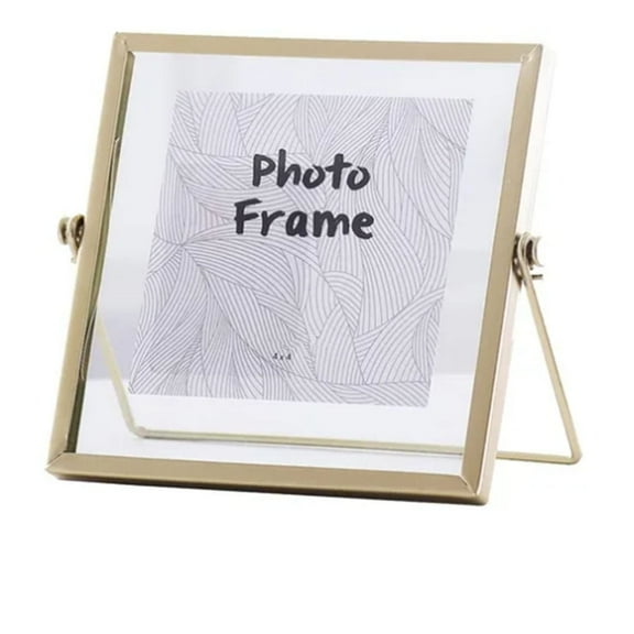 Trianu 4 x 4 inch Metal Floating Pressed Glass Picture Frame Square Gold European Photo Frame Creative Wrought Iron Stand Desktop Ornament Home Decor