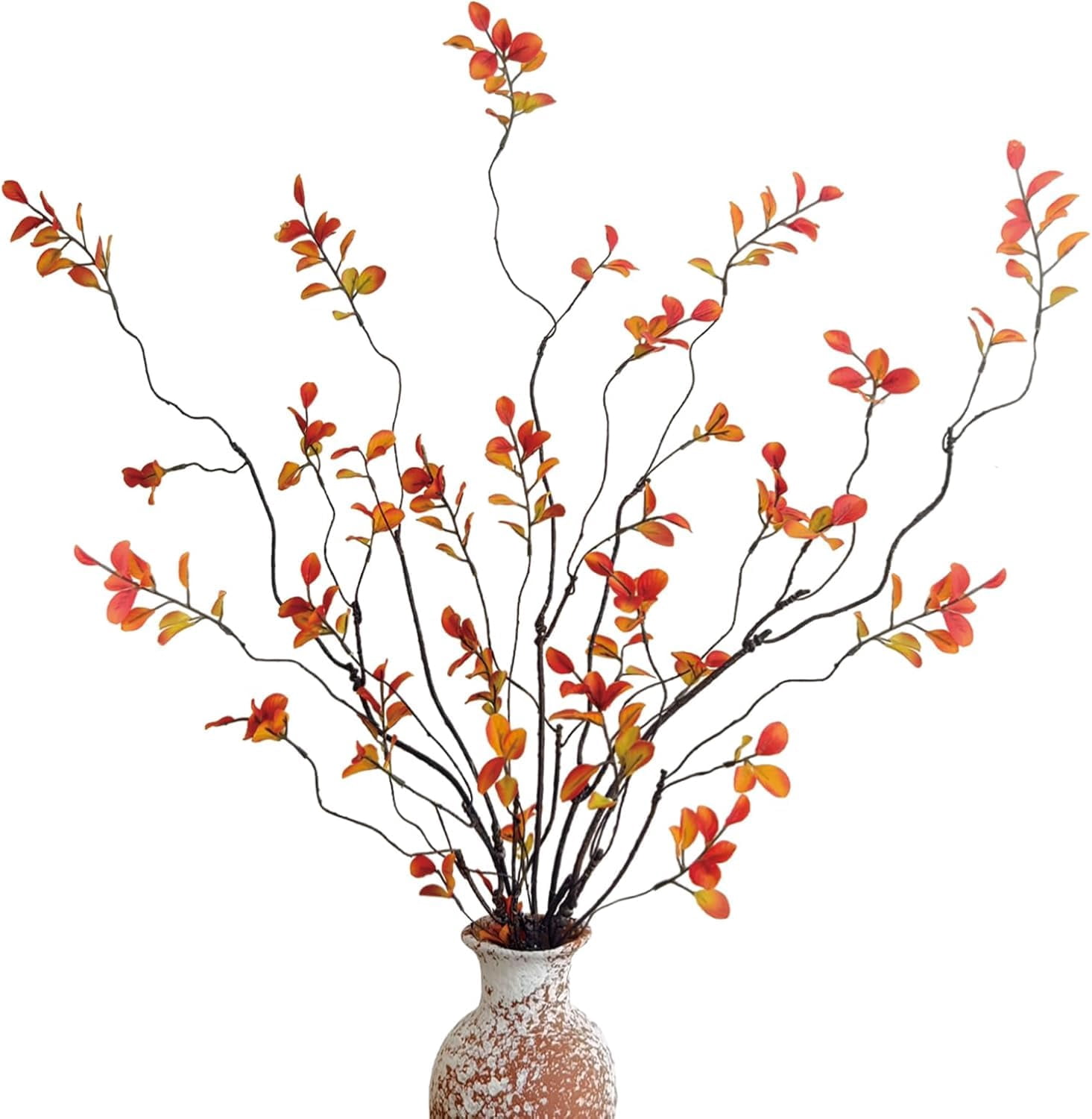 Trianu 4Pcs Fall Artificial Ficus Branches 35inch Artificial Fall Stems Faux Ficus Twig Plants Fake Leaf Fall Eucalyptus Branches for Vase Filler Office Table Wedding Home Decor