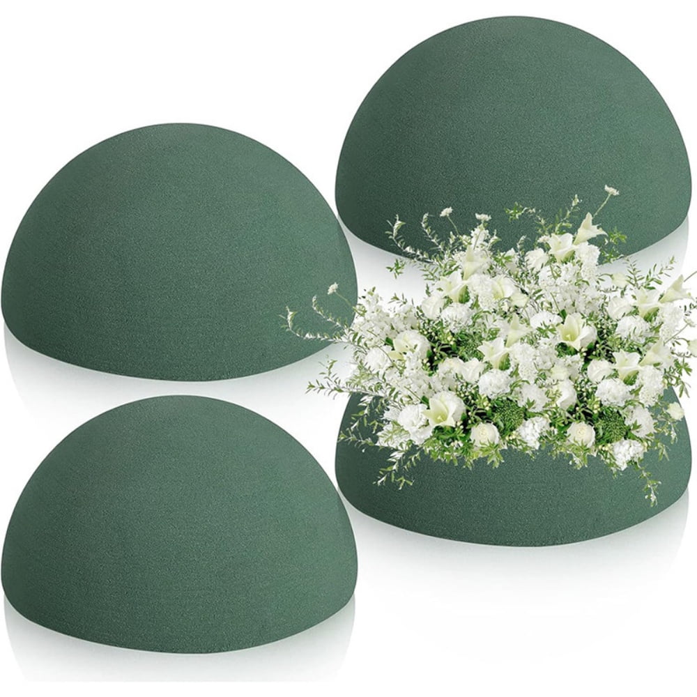 Trianu 4Pcs Half Ball Floral Dry Foam Green Round Foam Block 3.54 x 1 ...