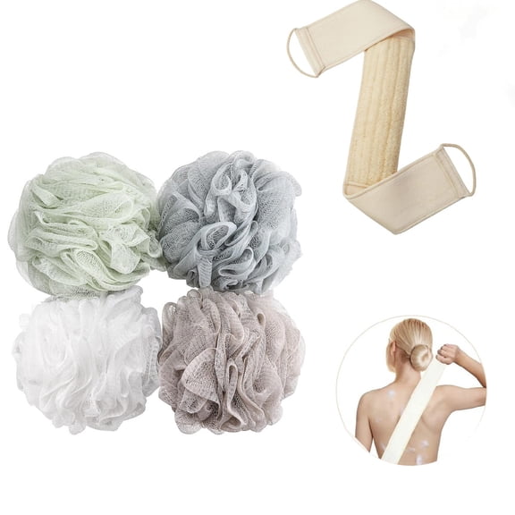 Trianu 4Pcs Large Exfoliating Bath Sponge, Exfoliating Back Scrubber for Men & Women Luxurious Pouf Body Scrubber