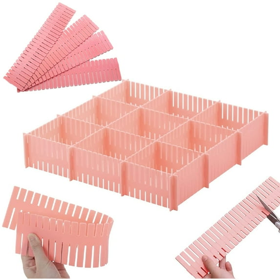Trianu 4Pcs Plastic Drawer Divider Household Necessities Storage Sub-Grid Finishing Shelves for Home Tidy Closet Stationary Socks Underwear Scarves Organizer, 12.75*2.75 inch, Pink