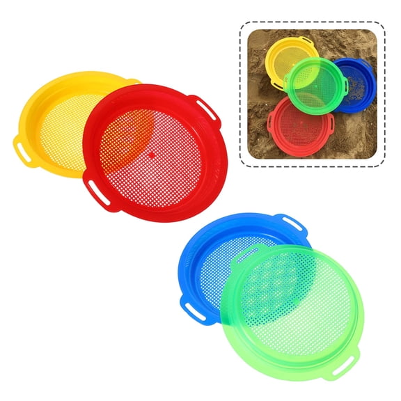 Trianu 4Pcs Sand Sifter Sieves- Plastic Beach Sifter Discovery Tool for Gardening, Digging, Finding Treasure Shells & Shark Teeth - Gift for Travel Beach Party (Multicolor)